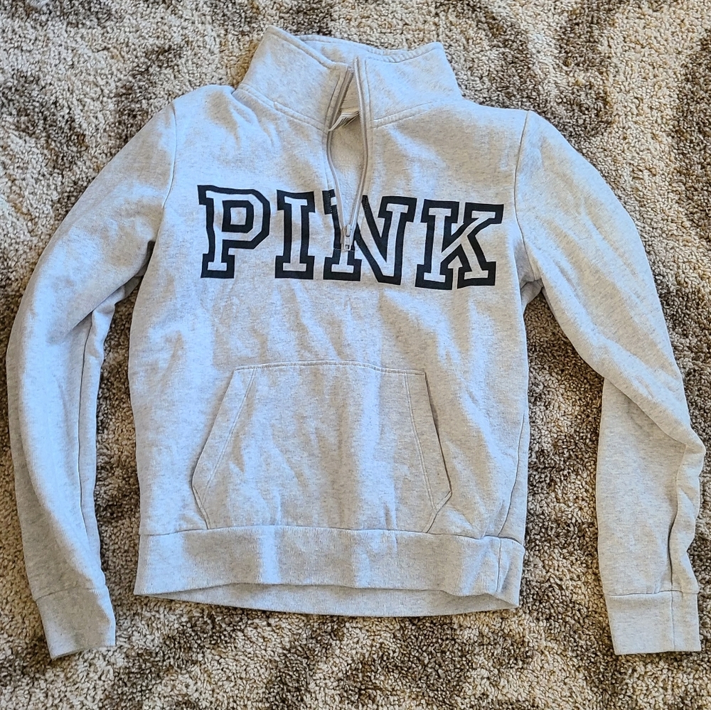PINK Light grey quarter zip sweatshirt